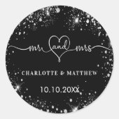 Sticker Rond Argent noir m. mrs coeur mariage (Devant)