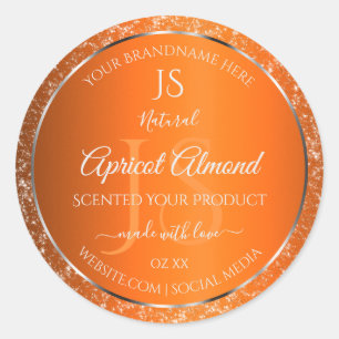 Sticker Rond Argent orange avec initiales de Parties scintillan