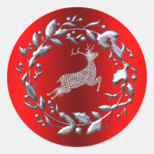 Sticker Rond Argent renne et couronne rouge Noël (Devant)