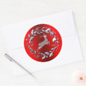 Sticker Rond Argent renne et couronne rouge Noël (Enveloppe)