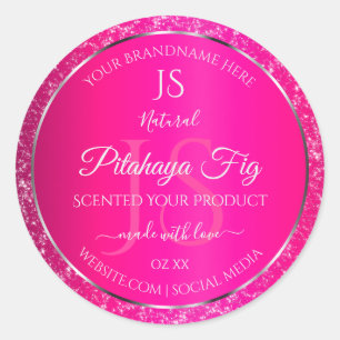 Sticker Rond Argent rose avec initiales de Parties scintillant 