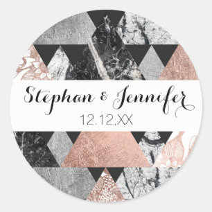Sticker Rond Argent rose d'or de marbre et triangles florales