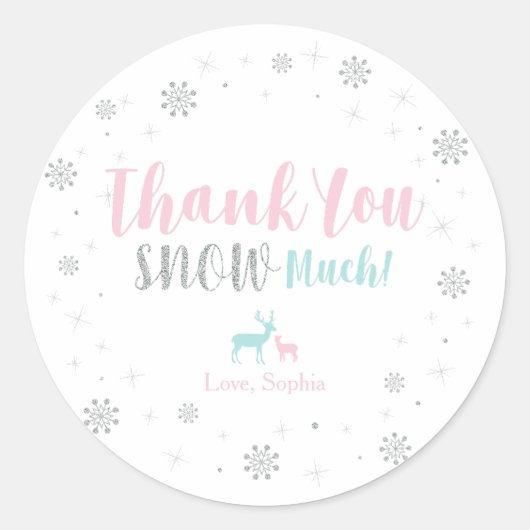 Sticker Rond Argent, rose et bleu Merci hivernal (Devant)