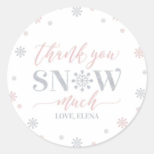 Sticker Rond Argent, rose hiver merveilleuse Merci neige beauco (Devant)
