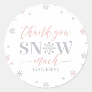 Sticker Rond Argent, rose hiver merveilleuse Merci neige beauco