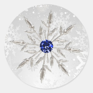 Sticker Rond argent royal bleu snowflakes mariage d'hiver