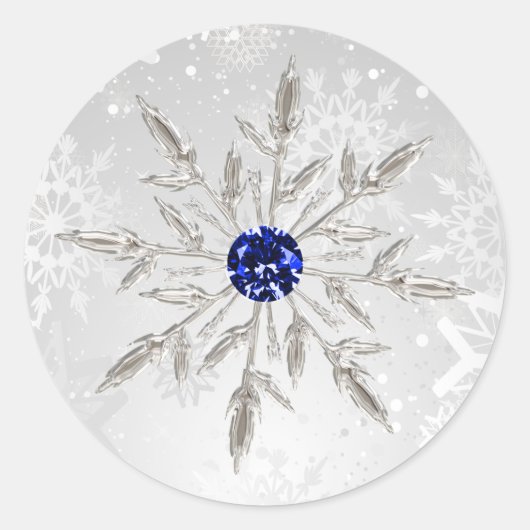 Sticker Rond argent royal bleu snowflakes mariage d'hiver (Devant)