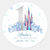 Sticker Rond Argent Sparkle Royaume gelé Château 1er Anniversai (Devant)