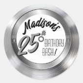 Sticker Rond Argent Vinyl Record 25e anniversaire Décor de fête (Devant)