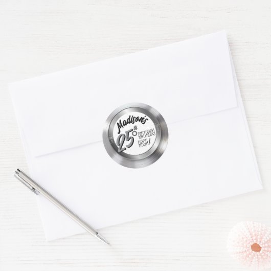 Sticker Rond Argent Vinyl Record 25e anniversaire Décor de fête (Enveloppe)