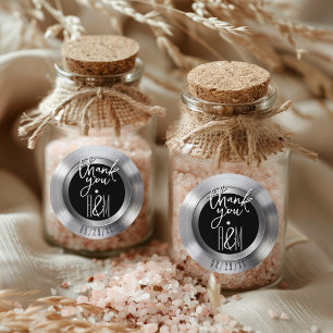 Sticker Rond Argent Vinyl Record Mariage rétro Merci