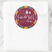 Sticker Rond Argyle Jaune Orange Vert Joyeux Noël (Sac)