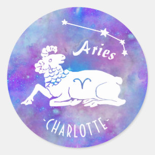 Sticker Rond Aries Ram Constellation Étoiles Nom personnalisé