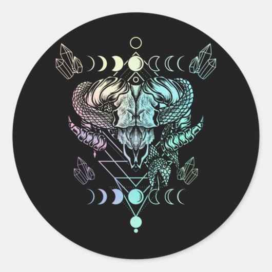 Sticker Rond Aries Serpent crâne Wicca Crescent Occulte Goth Lu (Devant)