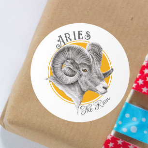 Sticker Rond Aries signe Zodiac Astrologie Bighorn Ram Art anim