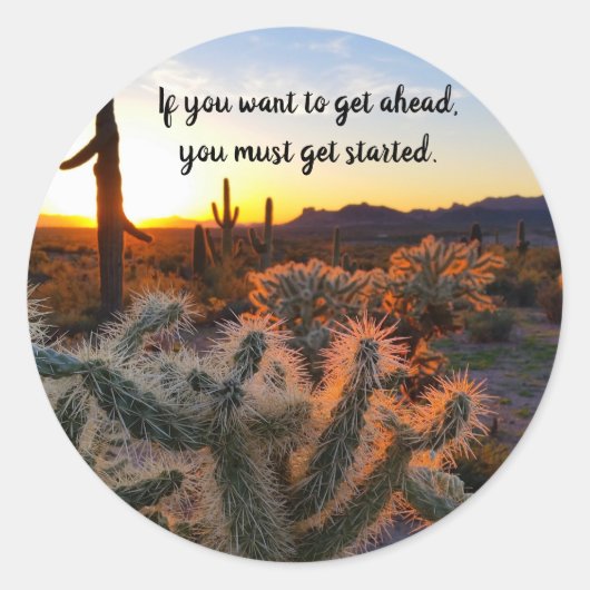 Sticker Rond Arizona Desert Sunset Cactus Inspiration Dire (Devant)