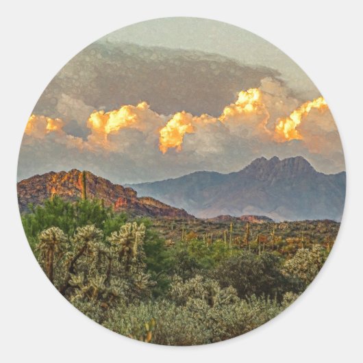 Sticker Rond Arizona Four Peaks Mountain Colorful Clouds Sunset (Devant)