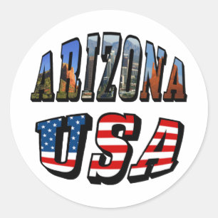 Sticker Rond Arizona Picture et USA Flag Text