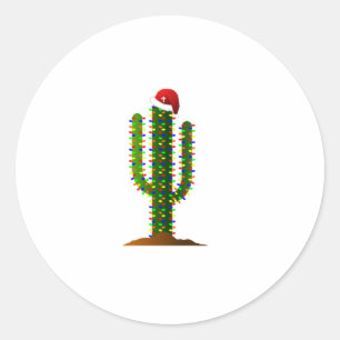 Sticker Rond Arizona Saguaro Cactus lumières de Noël
