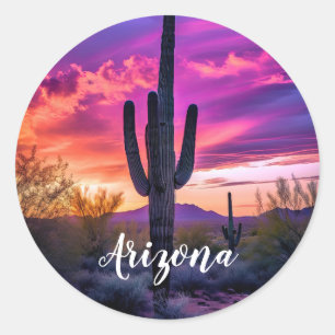Sticker Rond Arizona Saguaro Cactus Sud-Ouest Désert Sunset