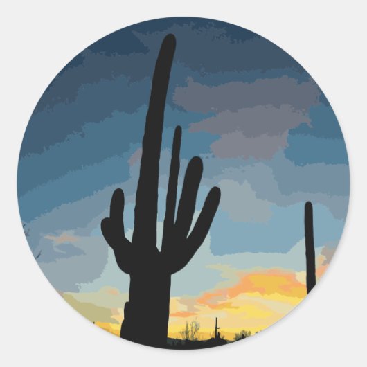 Sticker Rond Arizona Saguaro Cactus Sunset sud-ouest (Devant)