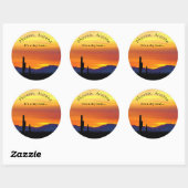 Sticker Rond Arizona Sunset Orange Saguaro Cactus Chaleur sèche (Feuille)