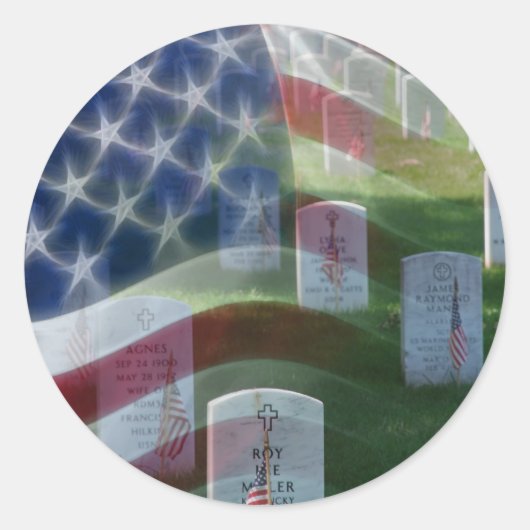 Sticker Rond Arlington National Cemeemetery, drapeau américain (Devant)