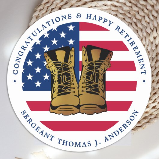 Sticker Rond Armée militaire Retraite USA American Flag Party