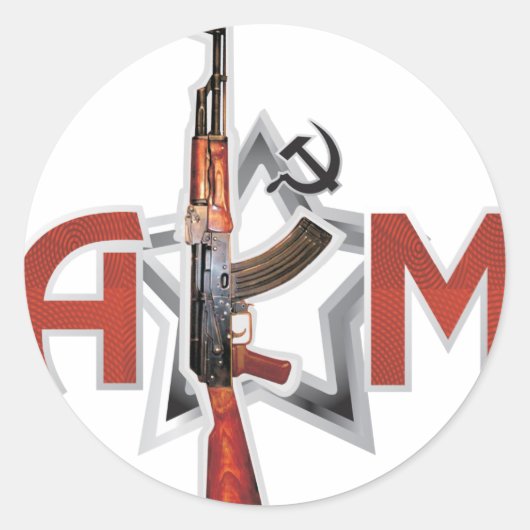 STICKER ROND ARMÉE RARES AK-47 AKM KALASHNIKOV GUN (Devant)
