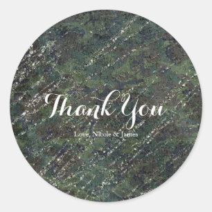Sticker Rond Armée verte et argent Camo Sparkle Élégant Party