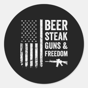 Sticker Rond Armes À Vapeur De Bière Et Liberté - Usa Bbq Ameri