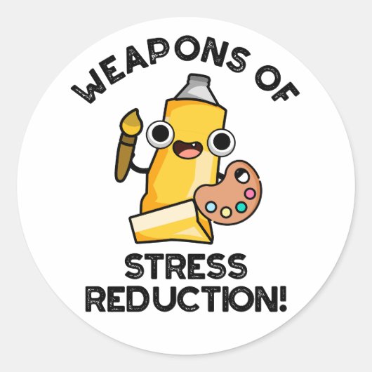 Sticker Rond Armes De Stress Réduction Drôle Artiste Pun (Devant)