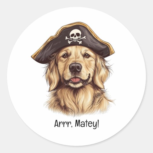 Sticker Rond Arr Matey Pirate Golden Retriever Chien Crâne (Devant)