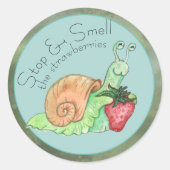 Sticker Rond Arrêter et sentir l'escargot des fraises (Devant)
