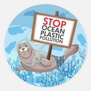 Sticker Rond Arrêter la pollution plastique des océans