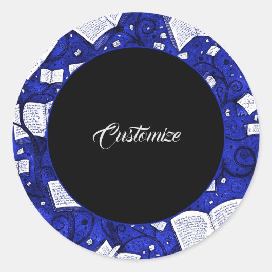 Sticker Rond Arrière - plan de livres bleus (Devant)