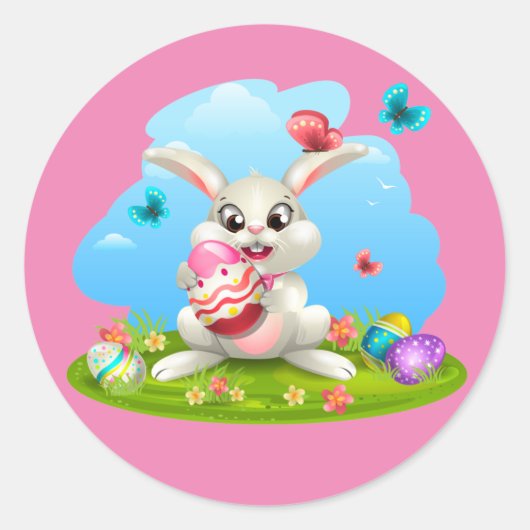 Sticker Rond Arrière - plan lapin de Pâques (Devant)