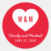 Sticker Rond Arrière - plan modifiable Monogramme Coeur Mariage (Devant)