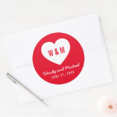 Sticker Rond Arrière - plan modifiable Monogramme Coeur Mariage (Enveloppe)