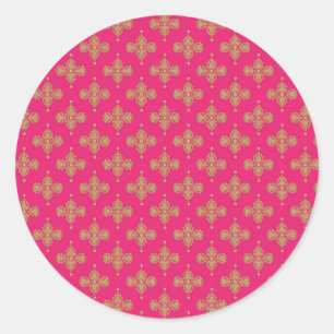 Sticker Rond arrière - plan motif or jaune rose magenta