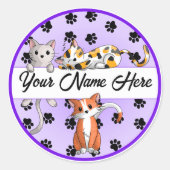 Sticker Rond Arrière - plan pourpre avec chatons mignons Classi (Devant)