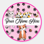 Sticker Rond Arrière - plan rose amusant avec chatons mignons C (Devant)