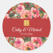 Sticker Rond Arrière - plan rose double bonheur symbole (Devant)