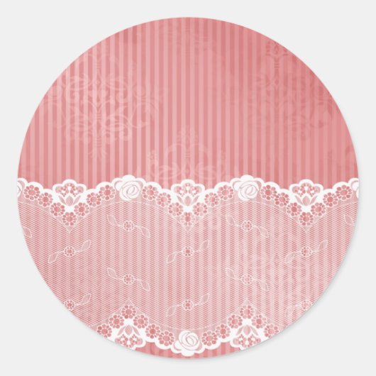 Sticker Rond Arrière - plan rose et blanc avec dentelle noire (Devant)