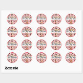 Sticker Rond Arrière - plan rouge avec chatons mignons (Feuille)