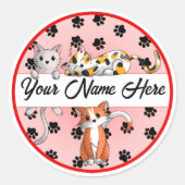 Sticker Rond Arrière - plan rouge avec chatons mignons (Devant)