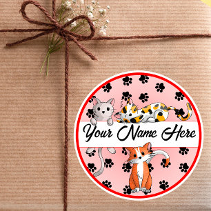 Sticker Rond Arrière - plan rouge avec chatons mignons
