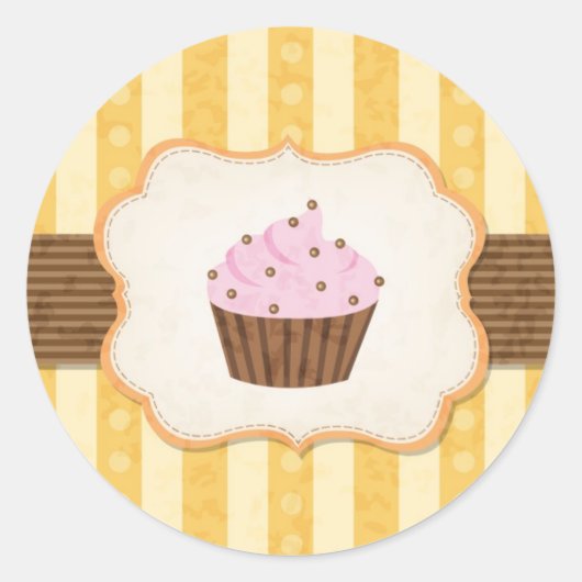 Sticker Rond Arrière - plan vintage Cupcake (Devant)
