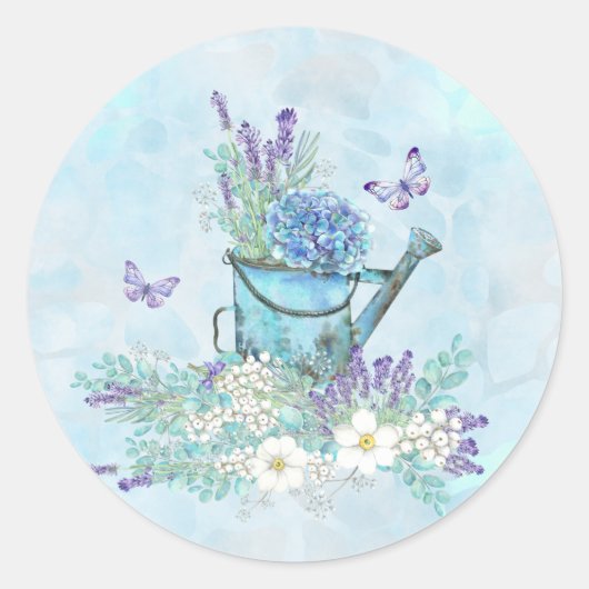 Sticker Rond Arrosage avec fleurs et papillons d'été (Devant)