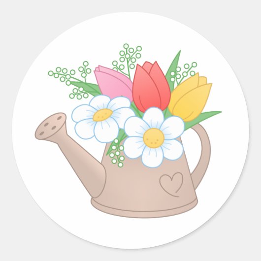 Sticker Rond Arrosage de jardin avec fleurs (Devant)